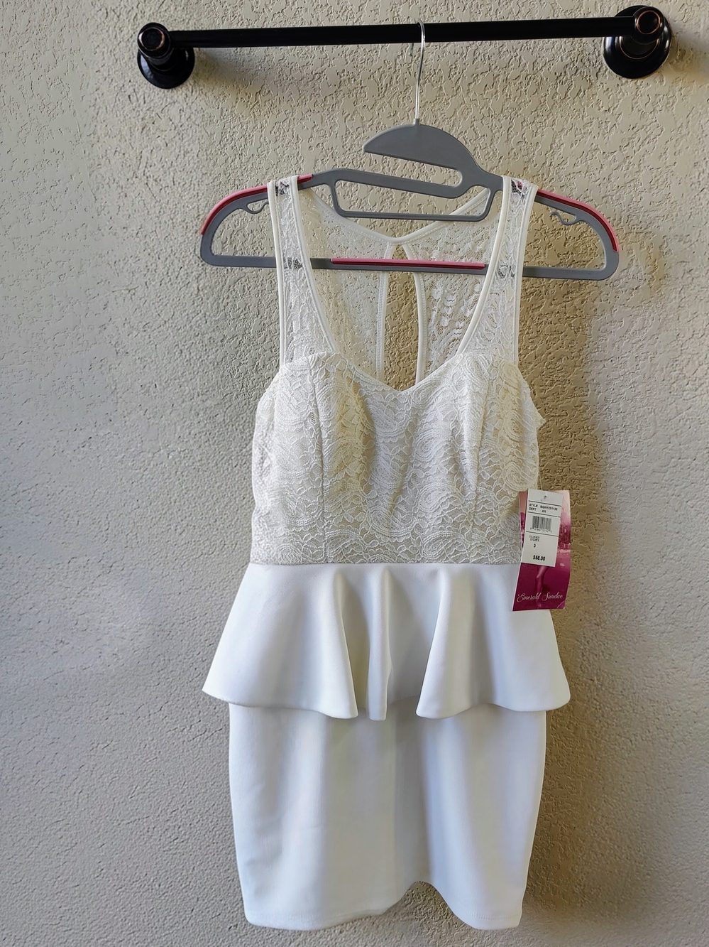 Emerald Sundae White Lace Peplum Mini Dress